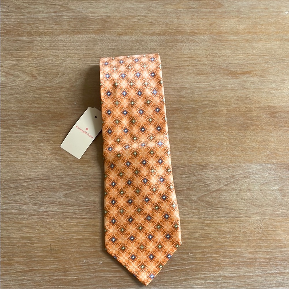 Ermenegildo Zegna Orange Checkered Tie NWT